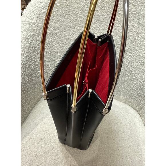 Vintage Cartier Black Brushed Leather Handbag with Gold & Silver Metal Handle - Picture 4 of 9